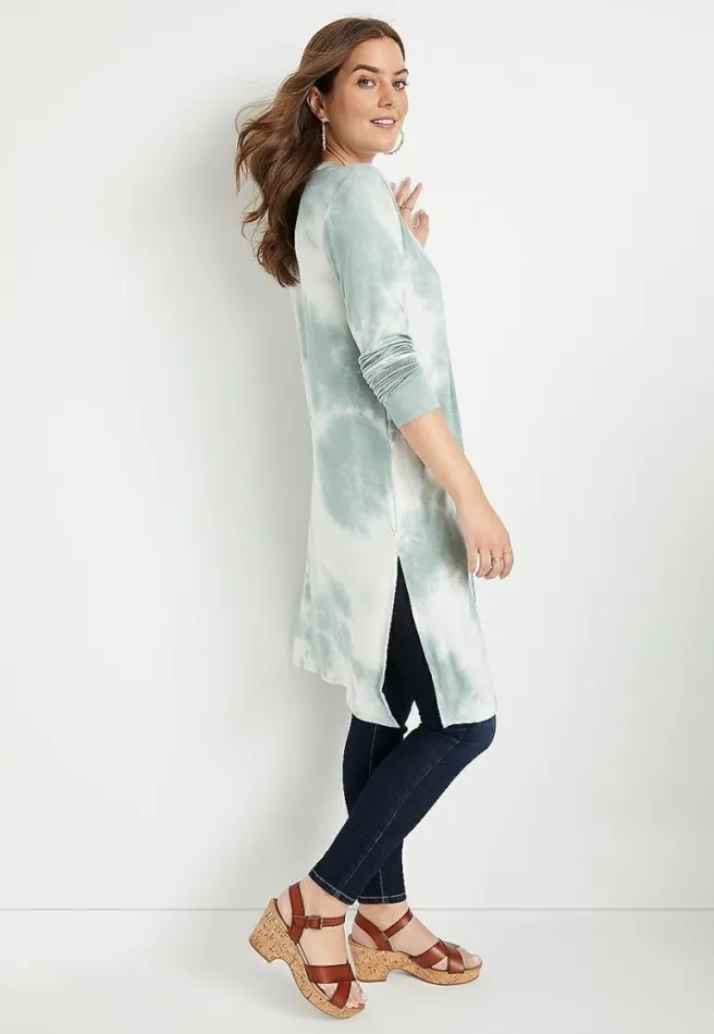 Light Green Tie Dye Duster Length Cardigan Women Maurices Tops