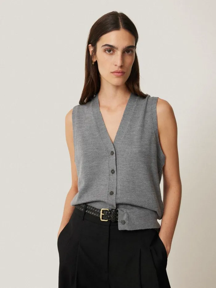Lightweight Merino Waistcoat Grey Women Jigsaw Shirts and Tops