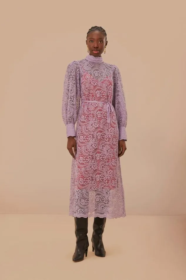 Lilac Lace Midi Dress Women FARM Rio Midi Dresses