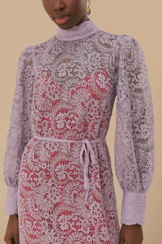 Lilac Lace Midi Dress Women FARM Rio Midi Dresses