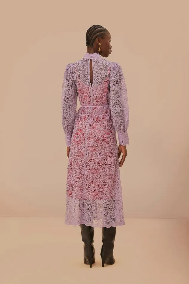 Lilac Lace Midi Dress Women FARM Rio Midi Dresses