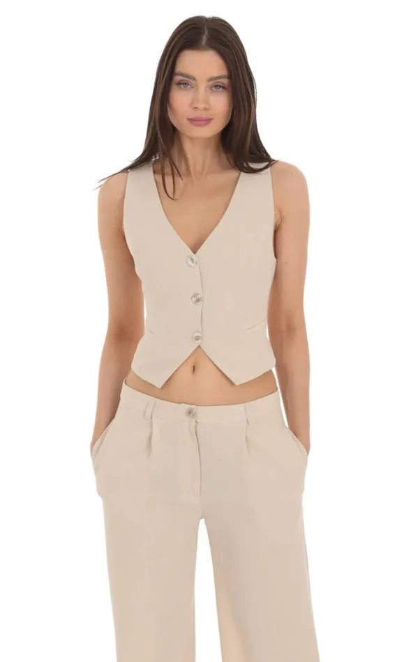 Linen Buttoned Vest Cream Women LUCY IN THE SKY Tops