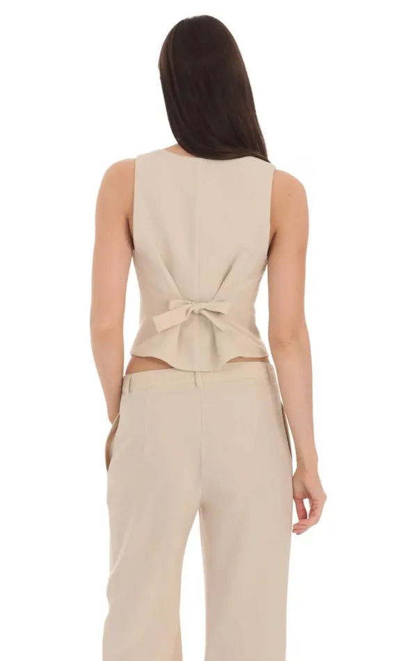 Linen Buttoned Vest Cream Women LUCY IN THE SKY Tops Linen Buttoned Vest Cream Women LUCY IN THE SKY Tops