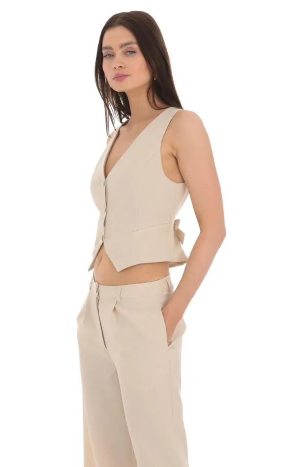 Linen Buttoned Vest Cream Women LUCY IN THE SKY Tops Linen Buttoned Vest Cream Women LUCY IN THE SKY Tops
