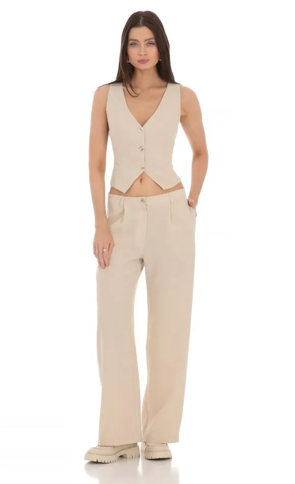 Linen Buttoned Vest Cream Women LUCY IN THE SKY Tops Linen Buttoned Vest Cream Women LUCY IN THE SKY Tops