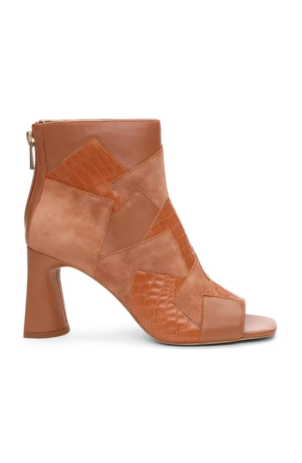 Liverpool Los Angeles Boots PARK BOOTIE MULTI LEATHER PATCHWORK OPEN TOE Luggage 8211 Womens