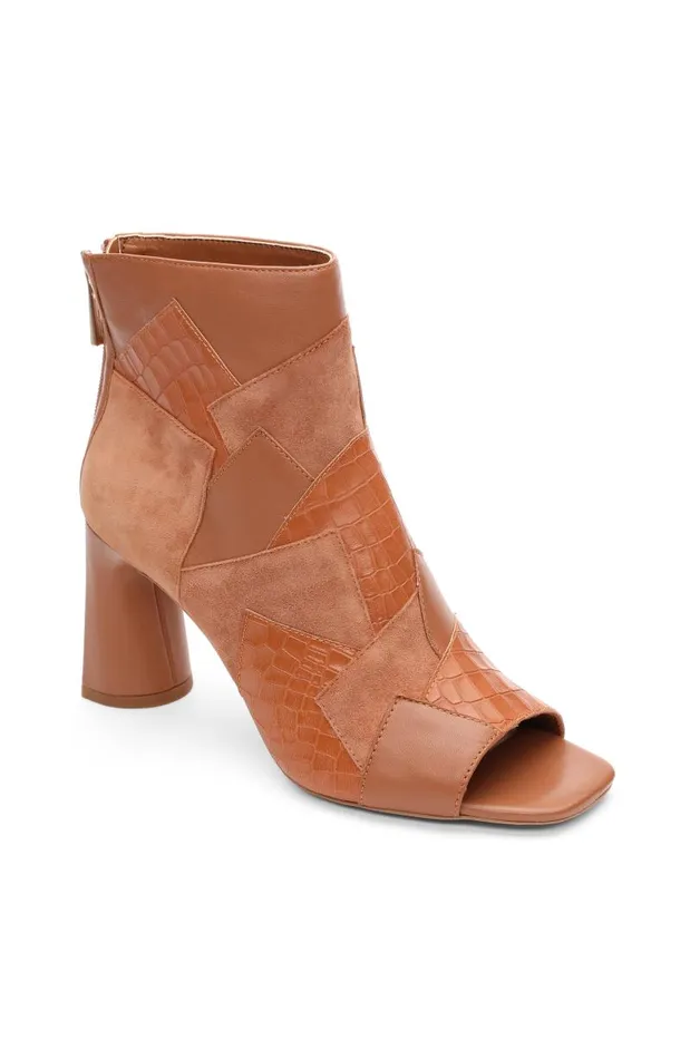 Liverpool Los Angeles Boots PARK BOOTIE MULTI LEATHER PATCHWORK OPEN TOE Luggage 8211 Womens