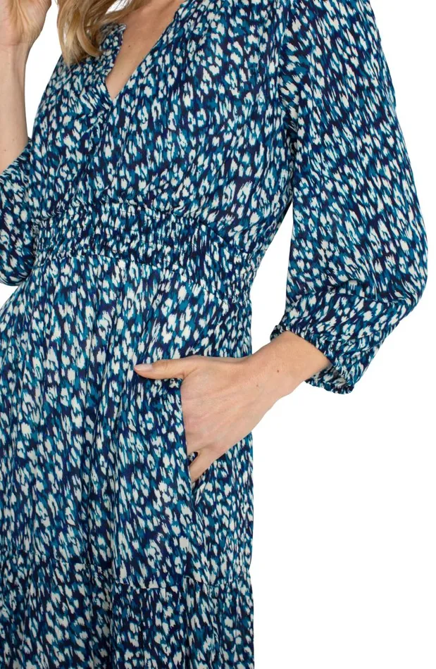 Liverpool Los Angeles Dresses 34 SLEEVE TIERED MAXI DRESS Blue Topaz Animal 8211 Womens