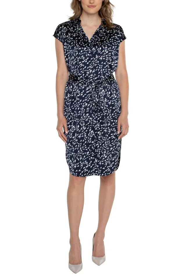 Liverpool Los Angeles Dresses BUTTON FRONT DRESS WITH SELF TIE BELT Navy Multi 8211 Womens