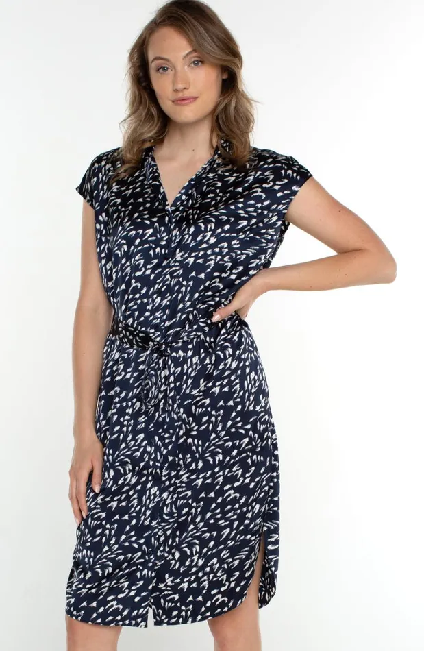Liverpool Los Angeles Dresses BUTTON FRONT DRESS WITH SELF TIE BELT Navy Multi 8211 Womens