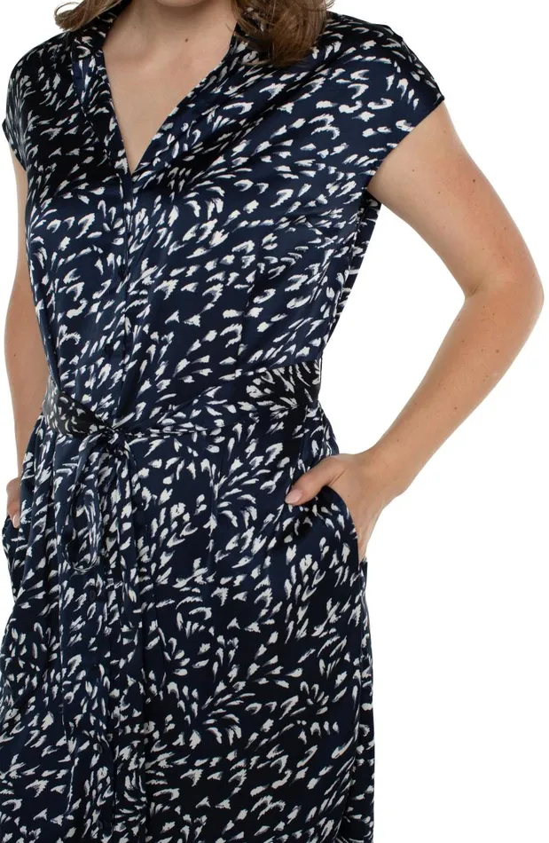 Liverpool Los Angeles Dresses BUTTON FRONT DRESS WITH SELF TIE BELT Navy Multi 8211 Womens