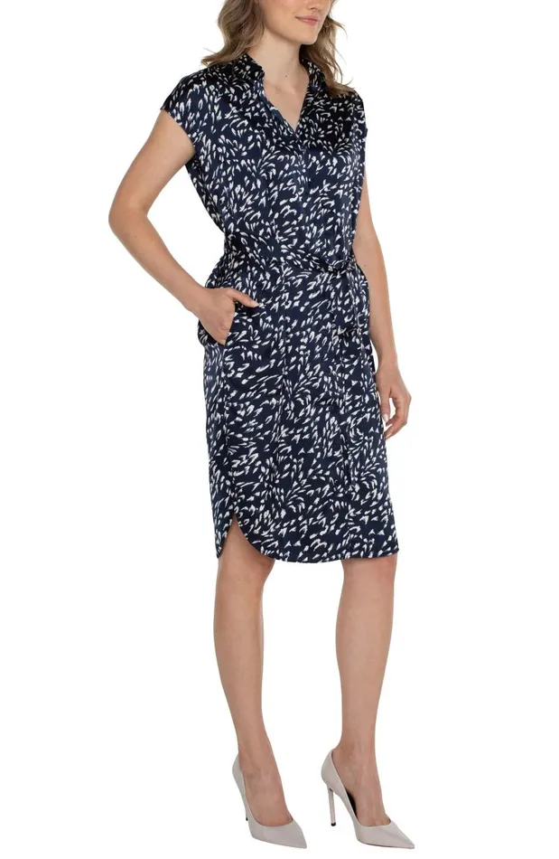 Liverpool Los Angeles Dresses BUTTON FRONT DRESS WITH SELF TIE BELT Navy Multi 8211 Womens