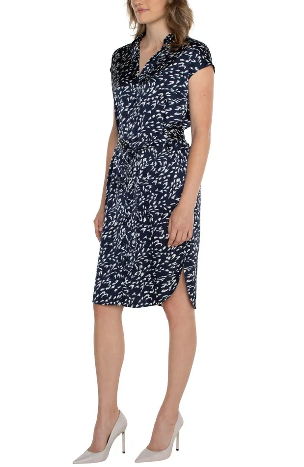 Liverpool Los Angeles Dresses BUTTON FRONT DRESS WITH SELF TIE BELT Navy Multi 8211 Womens