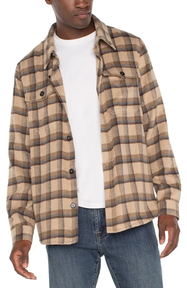 Liverpool Los Angeles Jackets and Blazers SHIRT JACKET Tan Brown Multi 8211 Mens