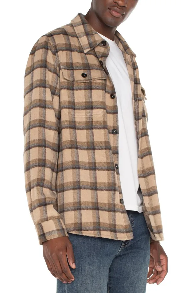 Liverpool Los Angeles Jackets and Blazers SHIRT JACKET Tan Brown Multi 8211 Mens