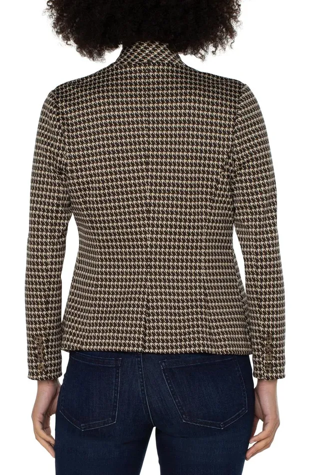 Liverpool Los Angeles Jackets ONE BUTTON BLAZER Tan Brown Mod Houndstooth 8211 Womens