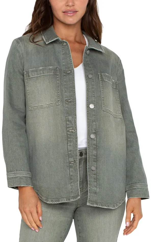 Liverpool Los Angeles Jackets OVERSHIRT WITH TAIL HEM Vintage Green 8211 Womens