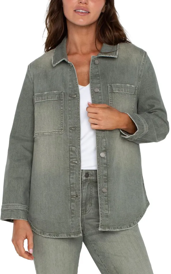 Liverpool Los Angeles Jackets OVERSHIRT WITH TAIL HEM Vintage Green 8211 Womens