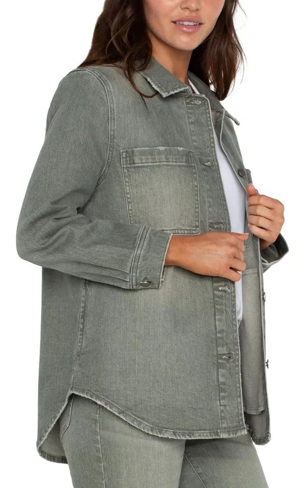 Liverpool Los Angeles Jackets OVERSHIRT WITH TAIL HEM Vintage Green 8211 Womens