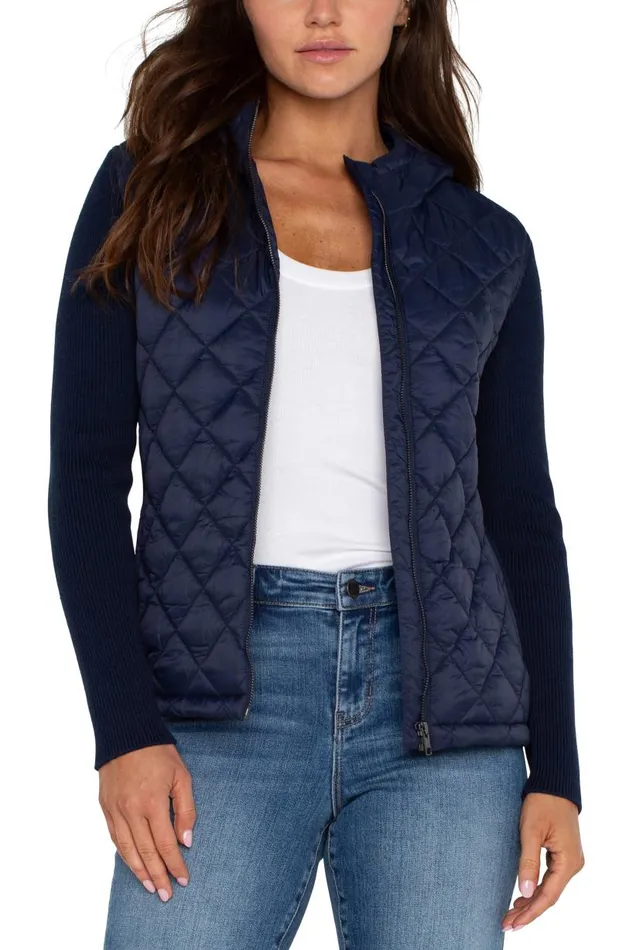 Liverpool Los Angeles Jackets QUILTED FRONT FULL ZIP HOODED SWEATER Dark Navy 8211 Womens
