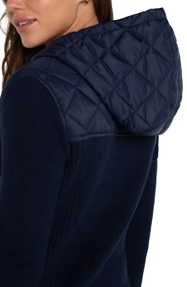 Liverpool Los Angeles Jackets QUILTED FRONT FULL ZIP HOODED SWEATER Dark Navy 8211 Womens