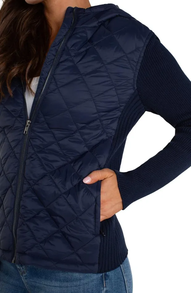 Liverpool Los Angeles Jackets QUILTED FRONT FULL ZIP HOODED SWEATER Dark Navy 8211 Womens