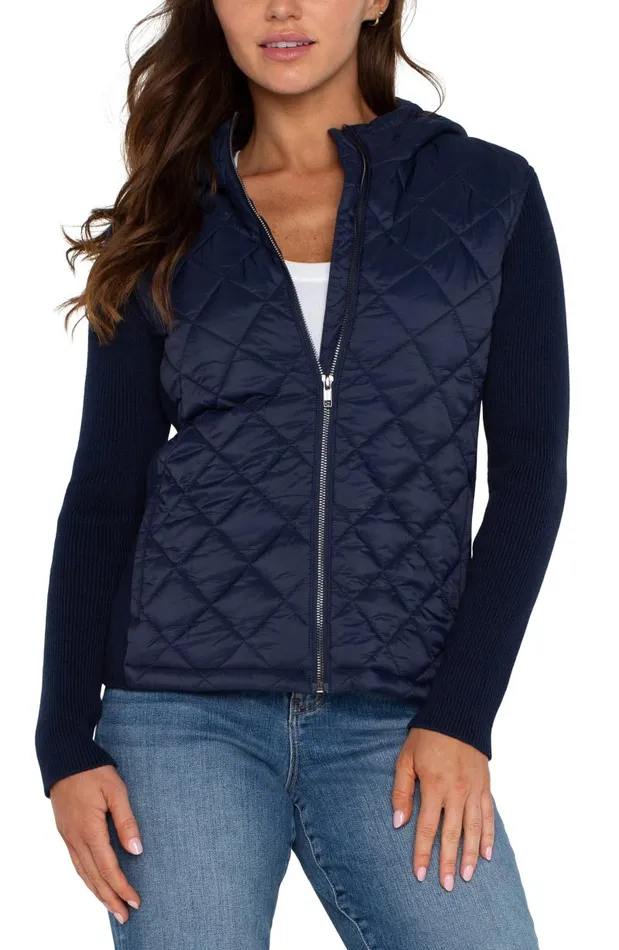 Liverpool Los Angeles Jackets QUILTED FRONT FULL ZIP HOODED SWEATER Dark Navy 8211 Womens