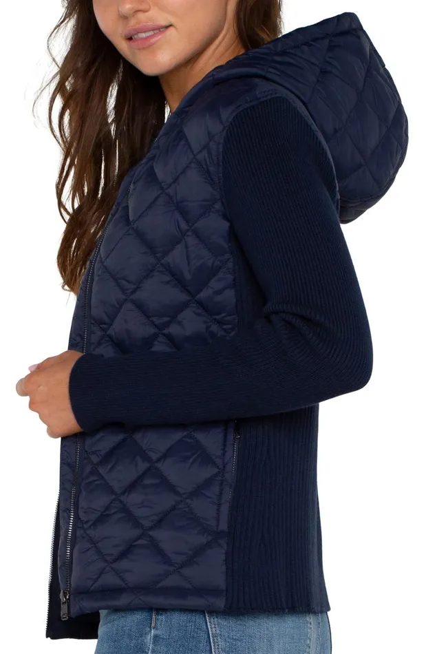Liverpool Los Angeles Jackets QUILTED FRONT FULL ZIP HOODED SWEATER Dark Navy 8211 Womens