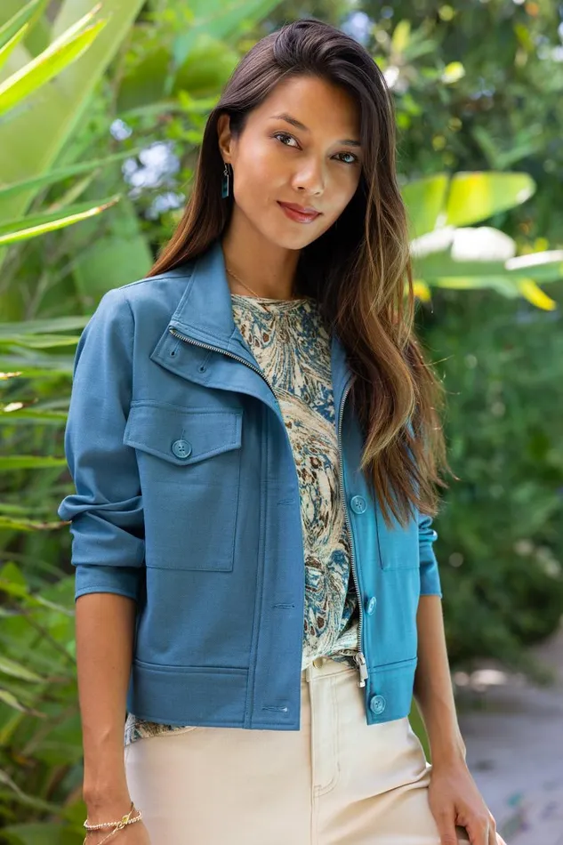 Liverpool Los Angeles Jackets UTILITY CROP JACKET Ocean Blue 8211 Womens