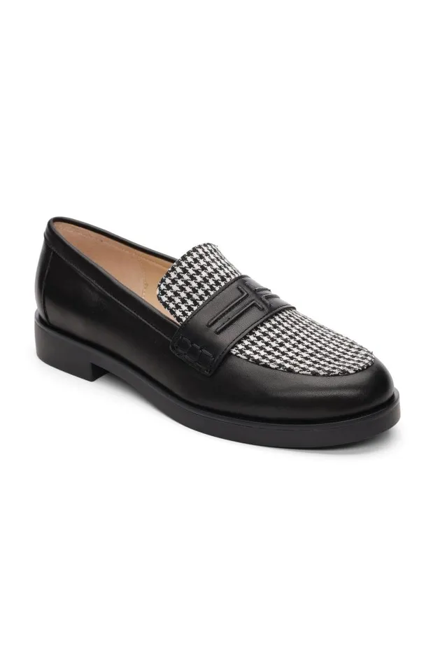 Liverpool Los Angeles Loafers BALDWIN LEATHER SLIP ON LOAFER Black White Houndstooth 8211 Womens