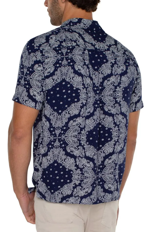 Liverpool Los Angeles Shirts SHORT SLEEVE CAMP SHIRT Eclipse Porcelain 8211 Mens