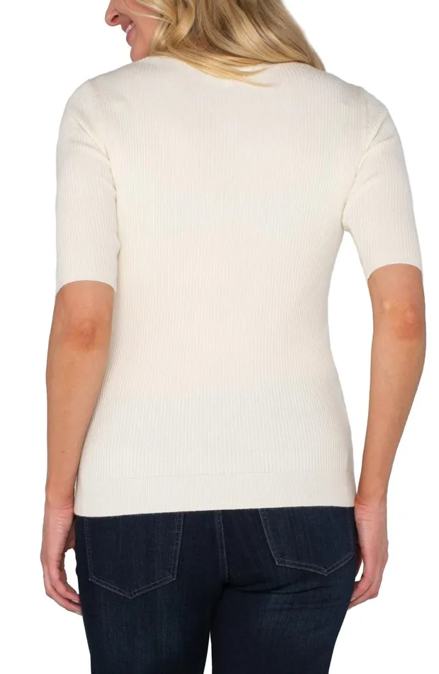 Liverpool Los Angeles Sweaters ELBOW SLEEVE CREW NECK SWEATER Vintage White 8211 Womens
