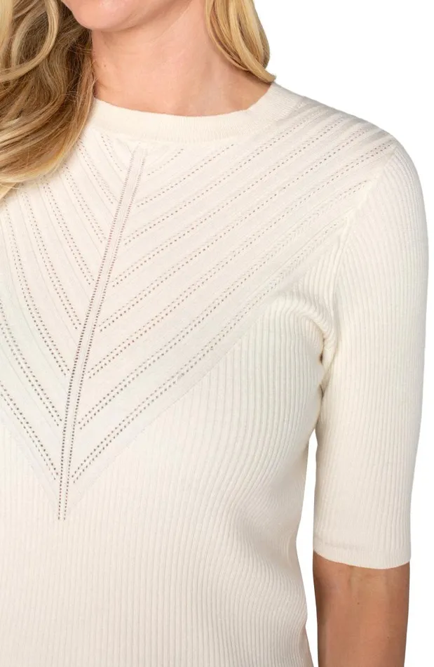 Liverpool Los Angeles Sweaters ELBOW SLEEVE CREW NECK SWEATER Vintage White 8211 Womens