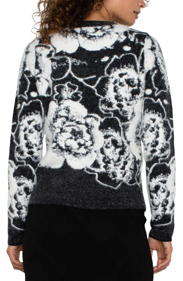 Liverpool Los Angeles Sweaters LONG SLEEVE CREW NECK SWEATER Black And White Floral 8211 Womens