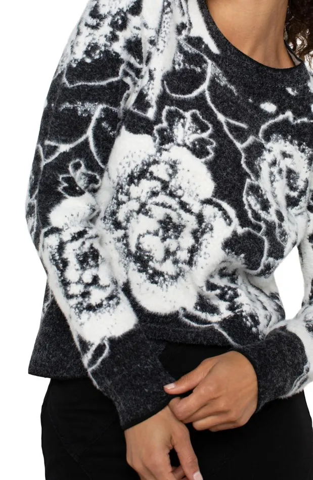 Liverpool Los Angeles Sweaters LONG SLEEVE CREW NECK SWEATER Black And White Floral 8211 Womens