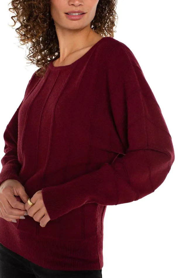 Liverpool Los Angeles Sweaters LONG SLEEVE DOLMAN SWEATER WITH STRIPE Dark Pinot Noir 8211 Womens