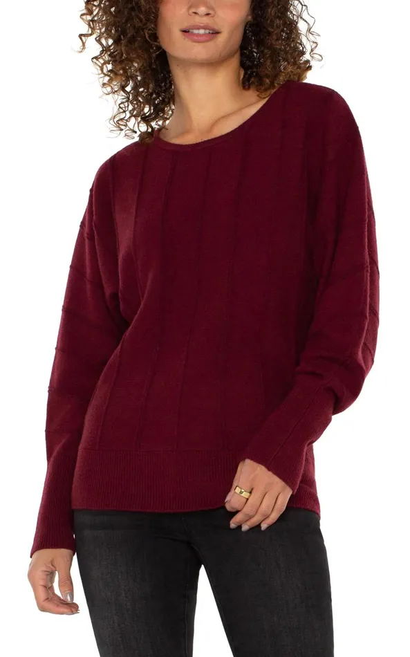Liverpool Los Angeles Sweaters LONG SLEEVE DOLMAN SWEATER WITH STRIPE Dark Pinot Noir 8211 Womens