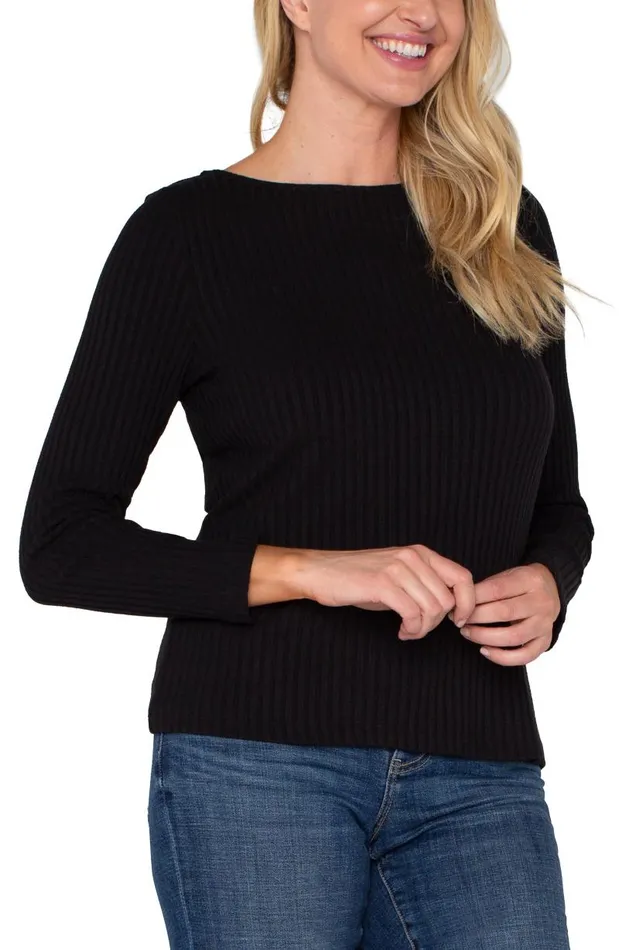 Liverpool Los Angeles Tees LONG SLEEVE BOAT NECK KNIT TOP Black 8211 Womens