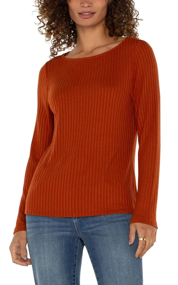 Liverpool Los Angeles Tees LONG SLEEVE BOAT NECK KNIT TOP Cedar 8211 Womens