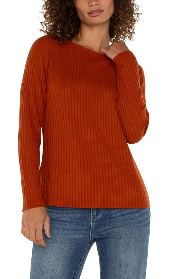 Liverpool Los Angeles Tees LONG SLEEVE BOAT NECK KNIT TOP Cedar 8211 Womens