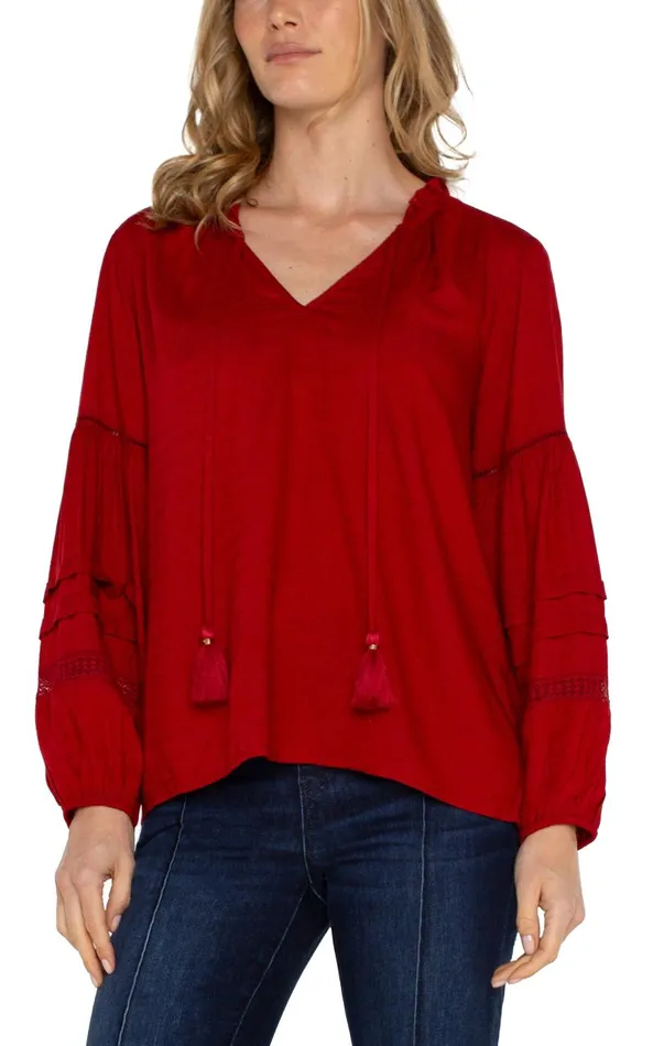 Liverpool Los Angeles Tops TIE FRONT POPOVER SHIRRED BLOUSE Carnelian Red 8211 Womens