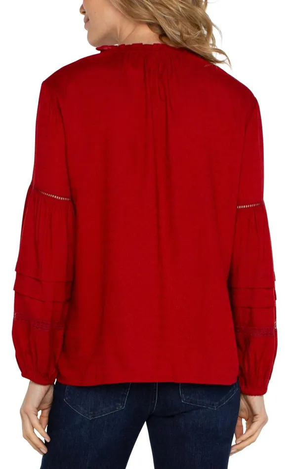 Liverpool Los Angeles Tops TIE FRONT POPOVER SHIRRED BLOUSE Carnelian Red 8211 Womens