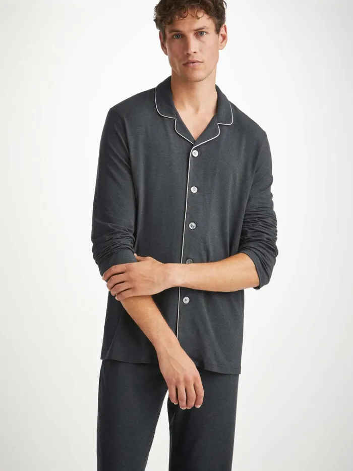 Long Pajamas Men Derek Rose Modern Fit Pajamas Marlowe Micro Modal Stretch Anthracite