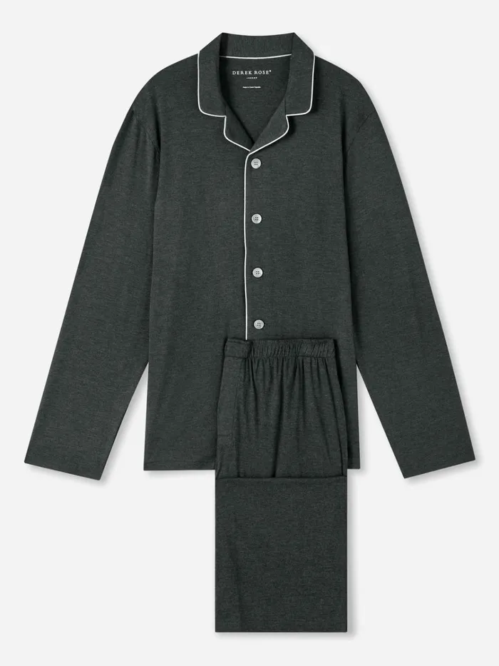 Long Pajamas Men Derek Rose Modern Fit Pajamas Marlowe Micro Modal Stretch Anthracite