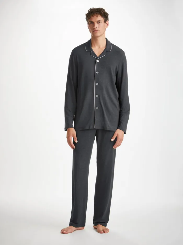 Long Pajamas Men Derek Rose Modern Fit Pajamas Marlowe Micro Modal Stretch Anthracite