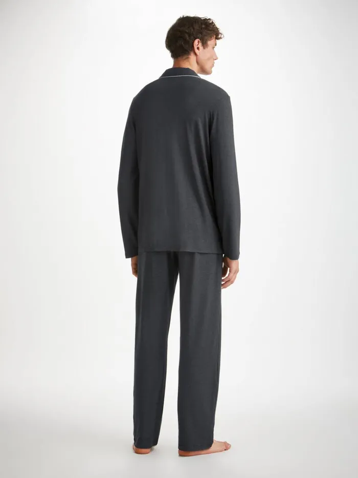 Long Pajamas Men Derek Rose Modern Fit Pajamas Marlowe Micro Modal Stretch Anthracite