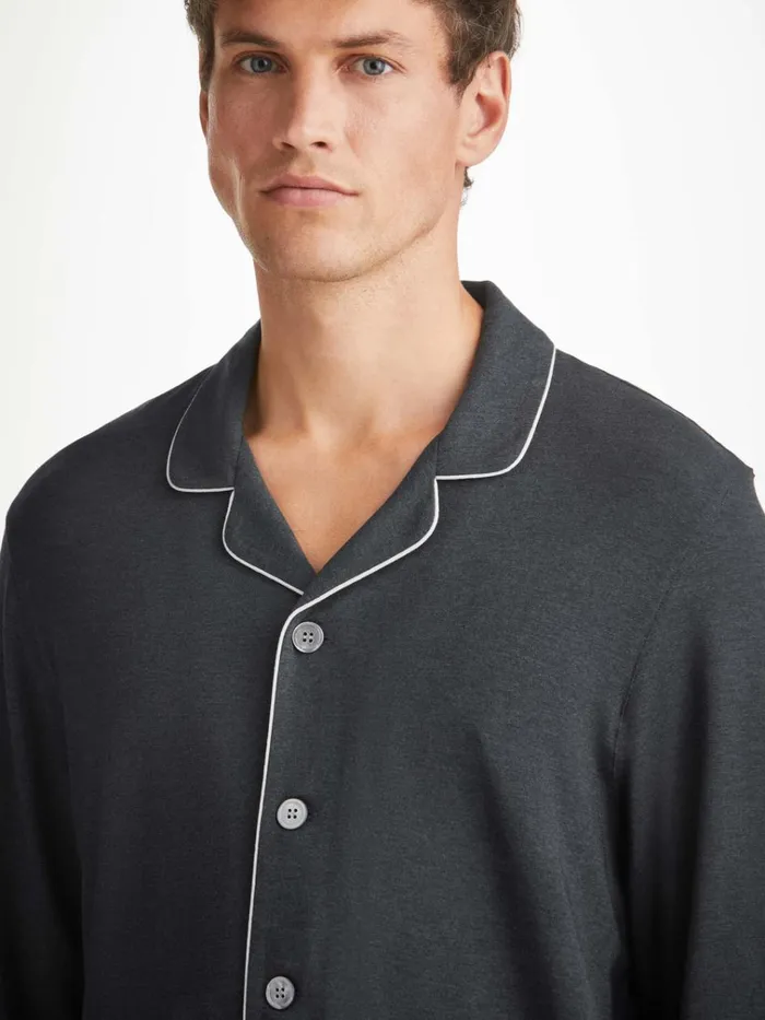 Long Pajamas Men Derek Rose Modern Fit Pajamas Marlowe Micro Modal Stretch Anthracite