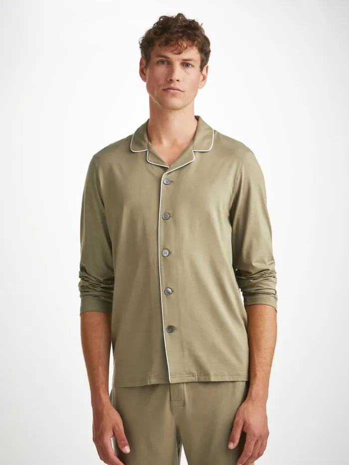 Long Pajamas Men Derek Rose Pajamas Basel Micro Modal Stretch Khaki