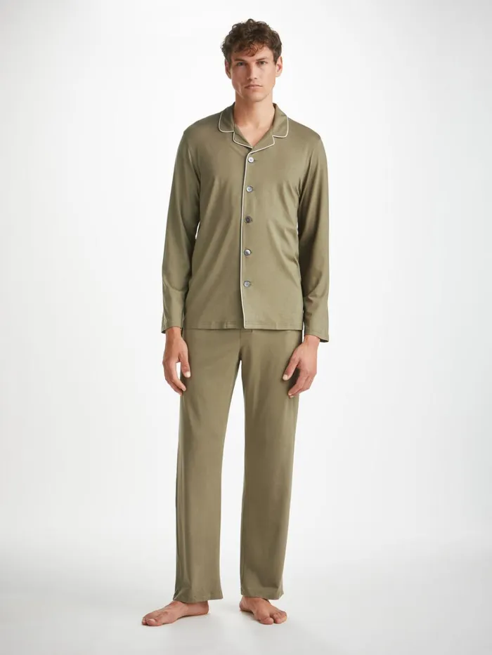 Long Pajamas Men Derek Rose Pajamas Basel Micro Modal Stretch Khaki