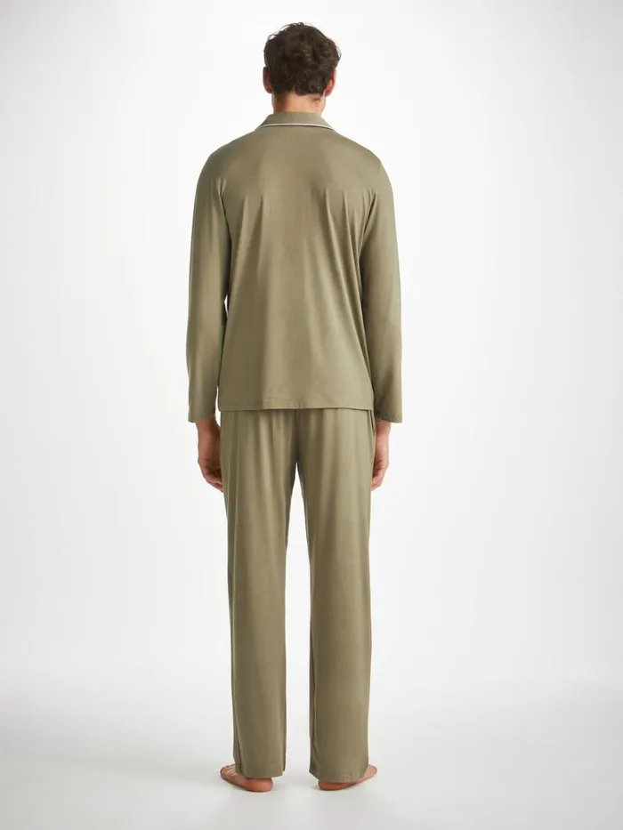 Long Pajamas Men Derek Rose Pajamas Basel Micro Modal Stretch Khaki